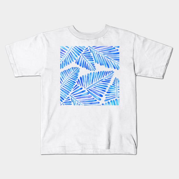 Blue Banana Leaves Kids T-Shirt by CatCoq